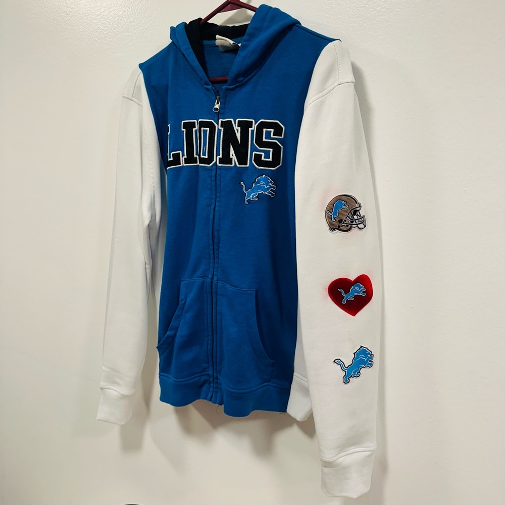Detroit Lions upcycled zip up Hoodie sweatshirt! Women’s size large!